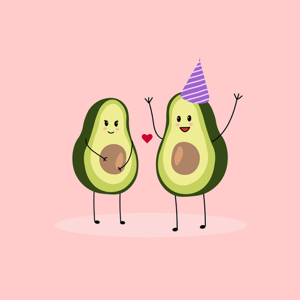 Vector illustration of avocado characters rejoice in pregnancy.  - Vettoriali, immagini