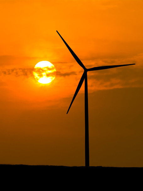 Wind turbine silhouette with sunlight - Photo, Image