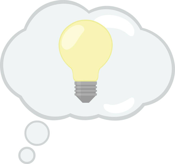 Illustrazione vettoriale di una nuvola di pensiero con una lampadina, nel concetto di buona idea o creatività - Vettoriali, immagini
