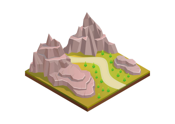 isometric beautiful mountain with road and trees - Vektor, obrázek