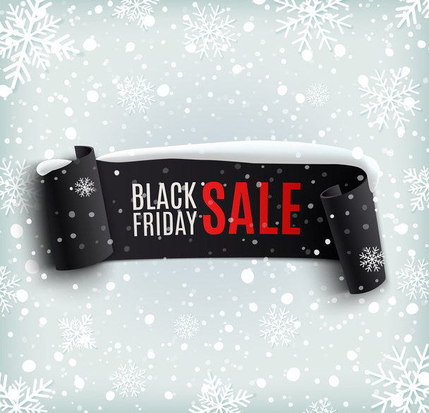 Venerdì nero vendita sfondo con nero realistico nastro banner e neve
 - Vettoriali, immagini