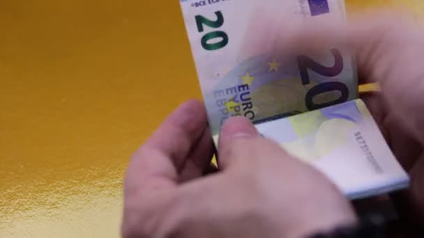 mão do caixa especializado que conta as notas europeias de 20 euros - Filmagem, Vídeo