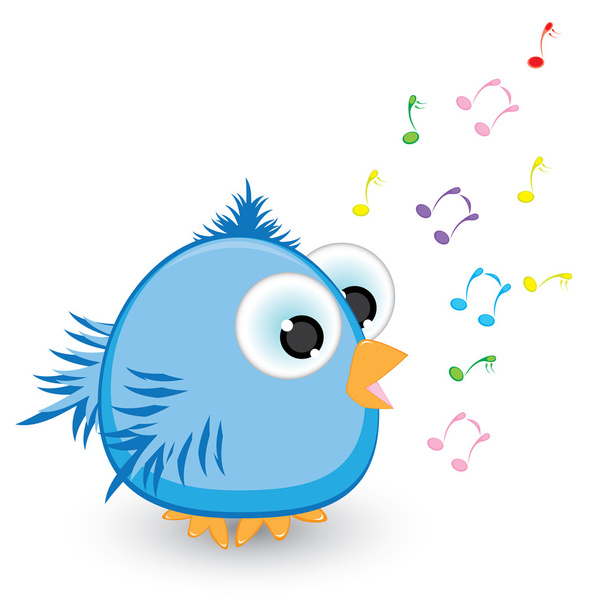 Cartoon blue sparrow singing - Vecteur, image