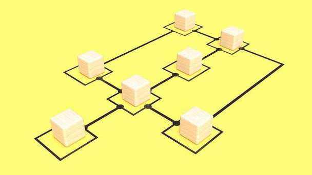 деревянные кубики на графике желтый фон для бизнес-концепции 3D рендеринга - Фото, изображение