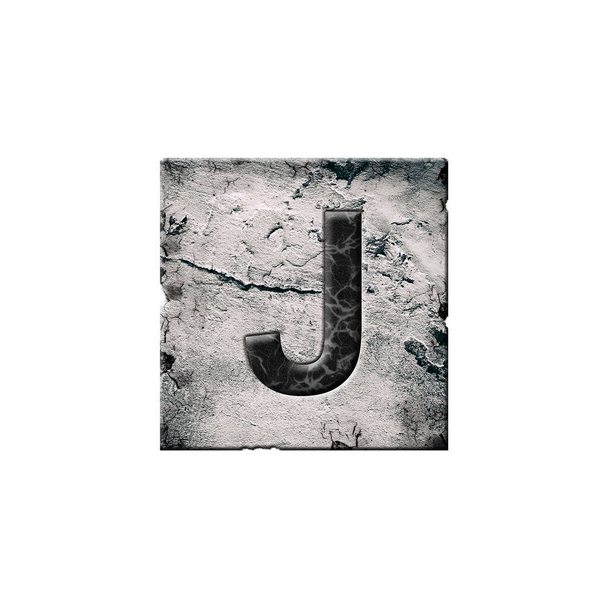 Letter J. Alphabet on stone blocks. Isolated on white background. Education. Design element. - Фото, изображение