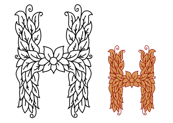 Květinové a listovitý abecedě písmeno H - Vektor, obrázek