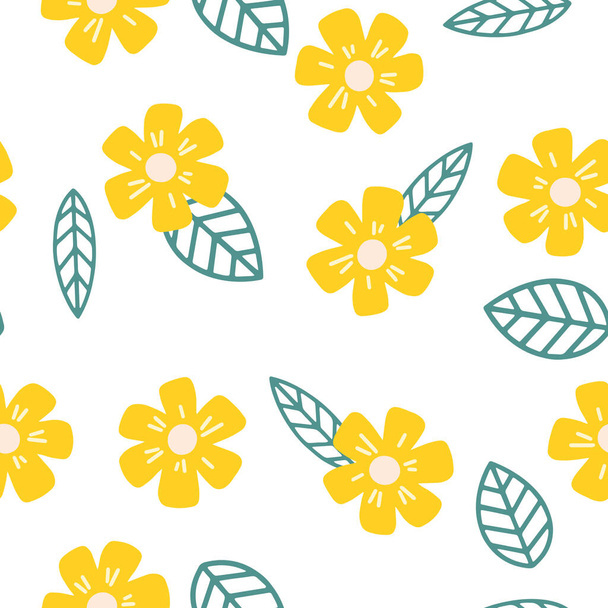 Flowers and leaf seamless pattern. Scandinavian style background. Vector illustration for fabric design, gift paper, baby clothes, textiles, cards - Vector, Image