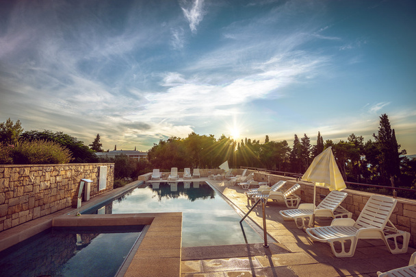 Hotel pool at Mediterranean coast - Fotó, kép