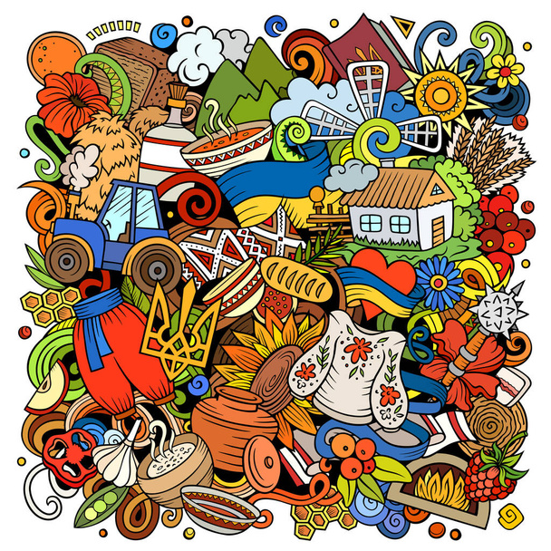 Ukraine cartoon raster doodles illustration. - Foto, afbeelding