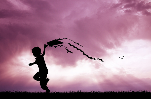 Children running with kite - Foto, Imagem