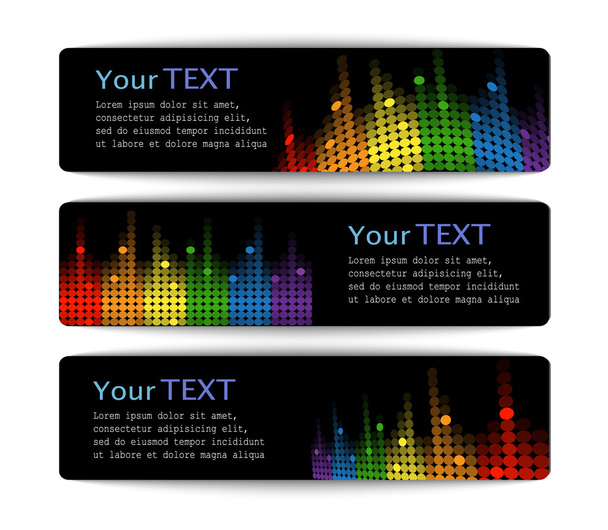 Black banners with abstract multicolored equalizer - Vector, imagen