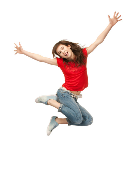 Jumping teenage girl - 写真・画像