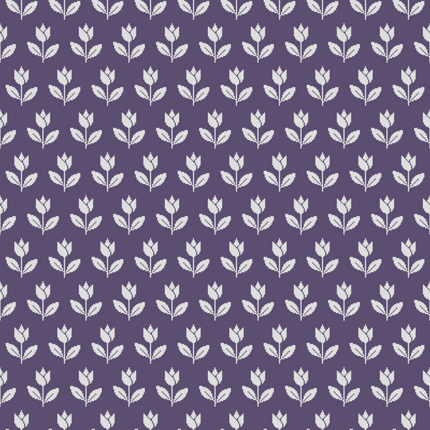 カラフルな単純なベクトルピクセルアートミニマルなゲンズボロと独立色のシームレスなパターン抽象開花チューリップの花 - ベクター画像