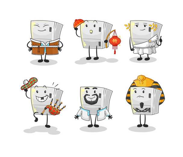Η ομάδα παγκόσμιας κουλτούρας του ψυγείου. μασκότ κινουμένων σχεδίων vecto - Διάνυσμα, εικόνα