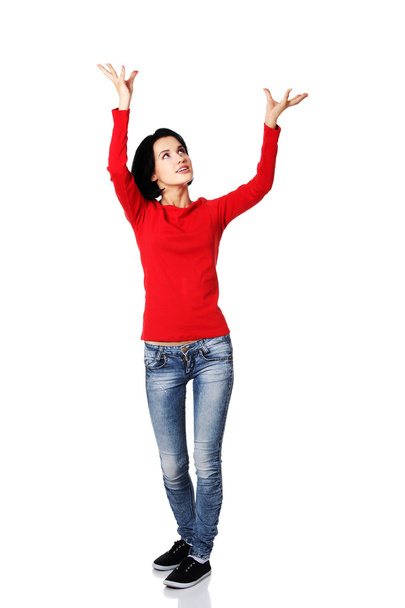 Woman with her hands up - Zdjęcie, obraz