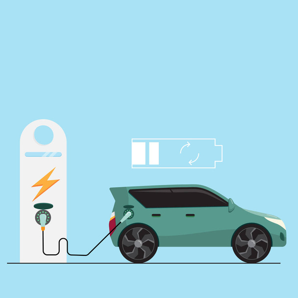 veículo elétrico ev carro recarregar estação conceito desenho animado vetor ilustração projeto plano - Vetor, Imagem