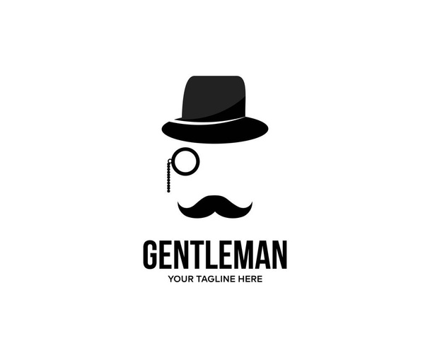 Gentleman vintage head elements set logo design. Black tophat, glasses, moustache, classic accessories. Realistic retro male fashion style vector design and illustration. - Wektor, obraz