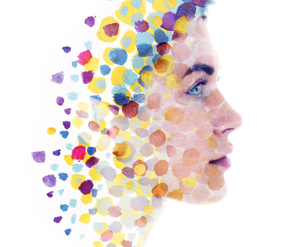 Bright and colorful paintography portrait depicting emotional state - Photo, Image