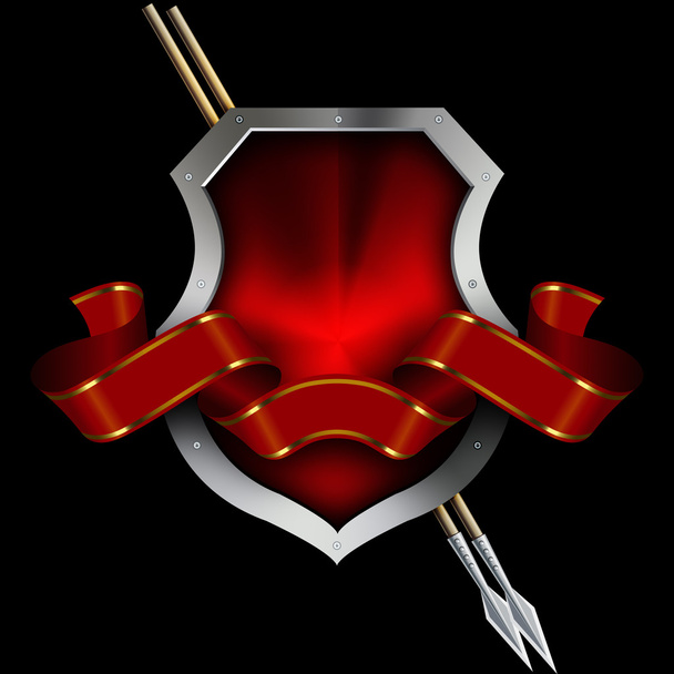 Medieval shield and red ribbon. - Zdjęcie, obraz