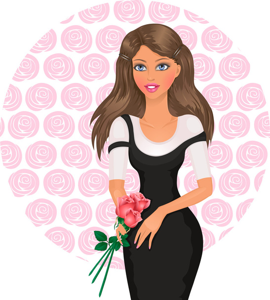 Girl with Roses - Vector, afbeelding
