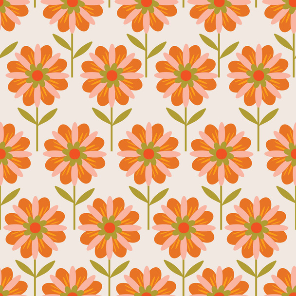 Colorful Geometric Groovy flowers seamless pattern vector illustration, hippie aesthetic floral ,Design for fashion , fabric, textile, wallpaper , wrapping and all prints - Wektor, obraz