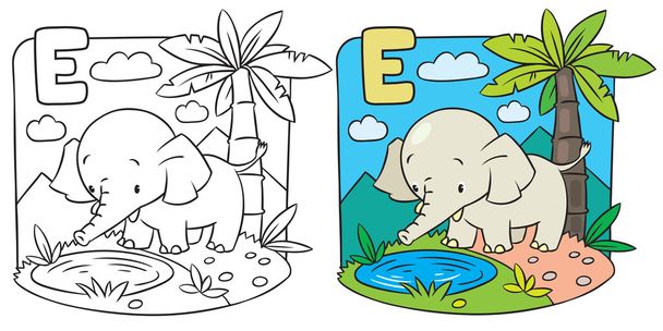 Libro da colorare di elefante. Alfabeto D
 - Vettoriali, immagini