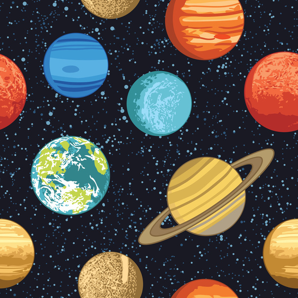 Seamless pattern from solar system planets - Vector, Image