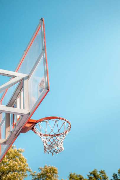 basketball rim ball in net close up - Photo, Image