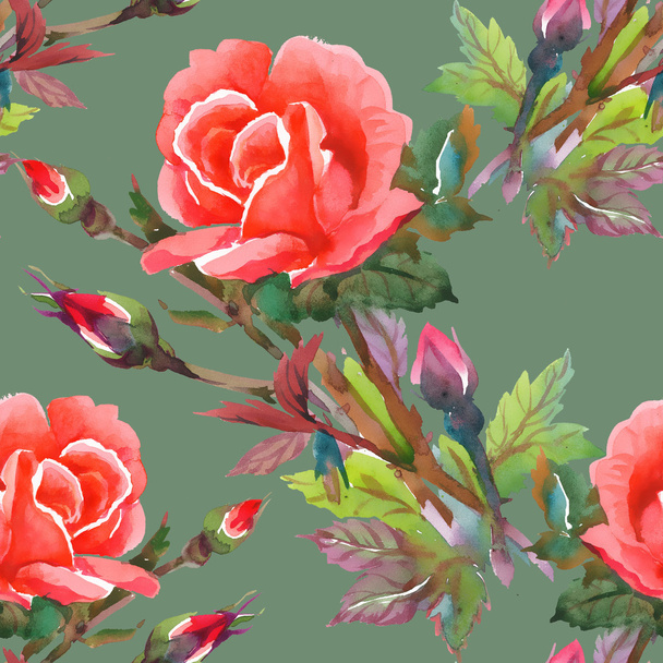 Watercolor pink roses seamless pattern - Фото, зображення