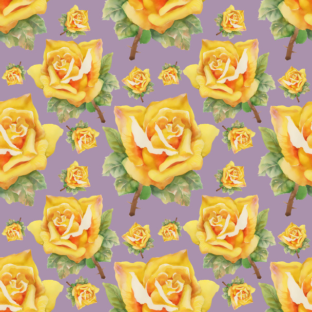 Watercolor yellow roses seamless pattern - Photo, image
