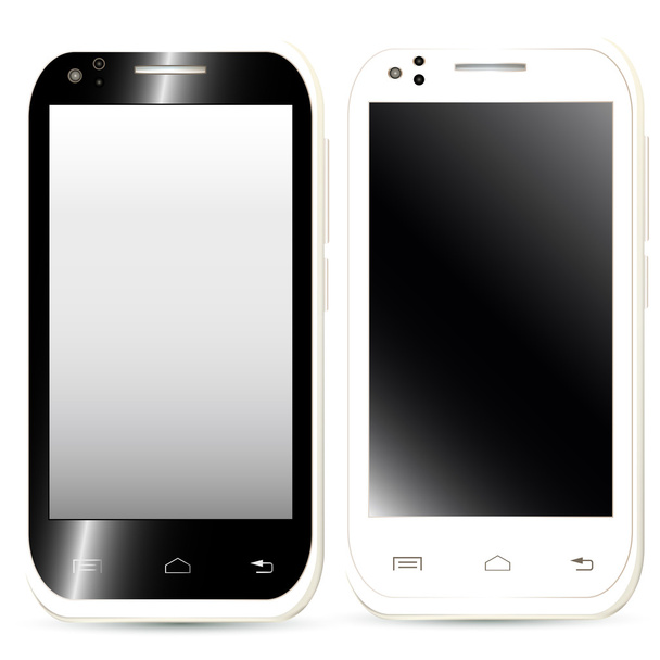 Collectie van realistische mobiele telefoons met leeg scherm in zwart-wit - Vector, afbeelding