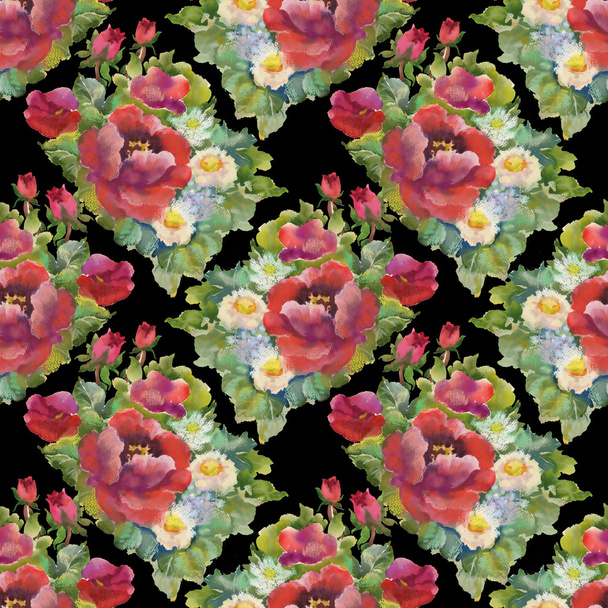 Watercolor red flowers seamless pattern - Foto, imagen