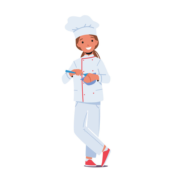 Jonge beroepen concept. Meisje spelen Chef Cooker Character. Wat ik wil worden als ik groot ben, Kinderopvoeding - Vector, afbeelding