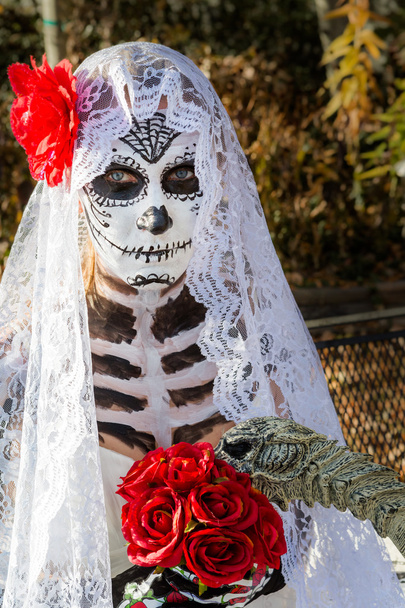 Woman with dead bride make up at Halloween - Фото, изображение
