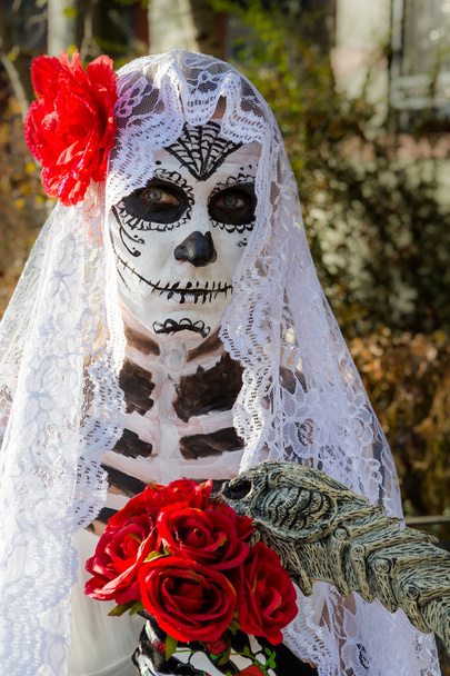 Woman with dead bride make up at Halloween - Фото, изображение