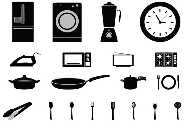 Vector ikonok, háztartási készülékek és fogyasztói elektronikus - Vektor, kép