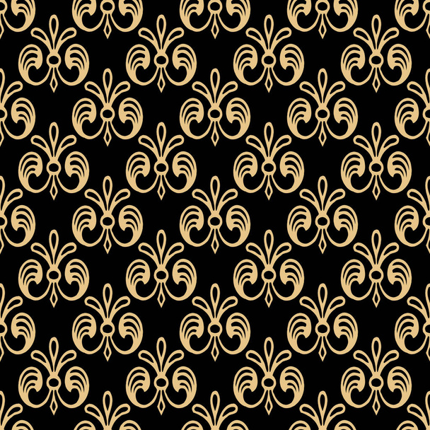 Oriental seamless pattern in art deco style. Gold elements on a black background. Design for printing on textiles, wallpapers, backgrounds. The tiles can be combined with each other. - Foto, Imagem