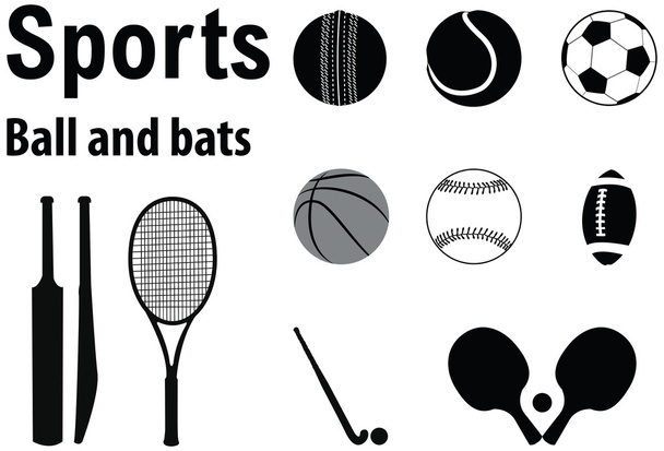Sports balls and bats - Vector, Image
