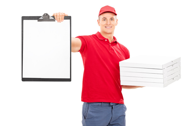 Pizza delivery guy holding clipboard - Photo, Image