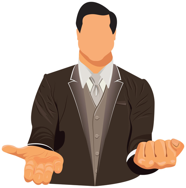 Diseño vectorial de hombre de negocios en traje con su mano abierta y cerrada
 - Vector, Imagen