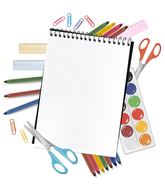Back to school. Notepad with supplies. Vector. - Vector, Image