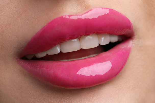 Young woman with perfect lips makeup, closeup - Foto, Imagen