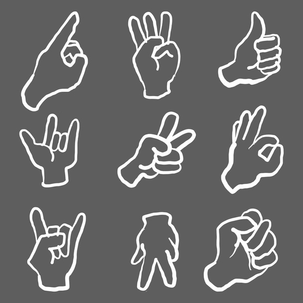 Mains dans les griffes. Expression gestes mains humaines pointant vecteur secouant style dessiné à la main. Expression gestuelle humaine illustration main, pouce et paume
 - Vecteur, image