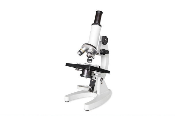 Mikroskop für Laborforschung isoliert auf weißem Hintergrund - Foto, Bild