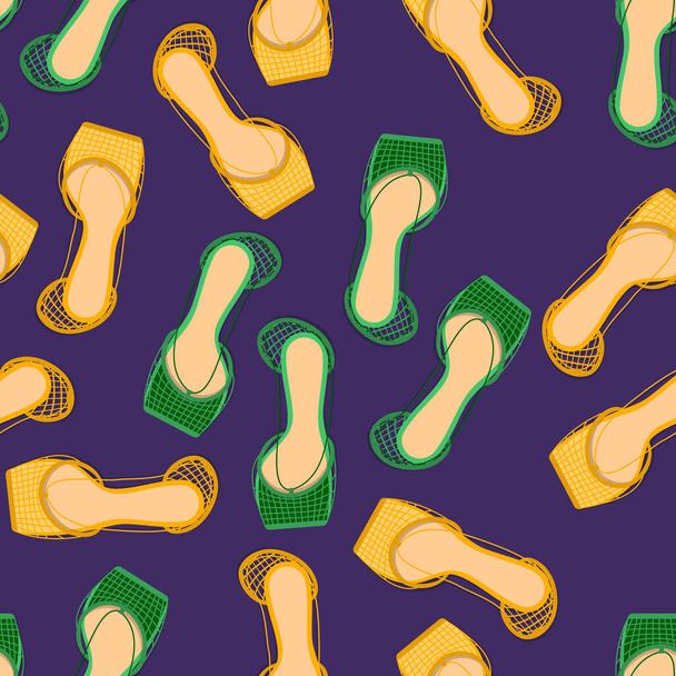 Pattern of womens trendy summer green sandals. vector illustration. - Vektor, kép