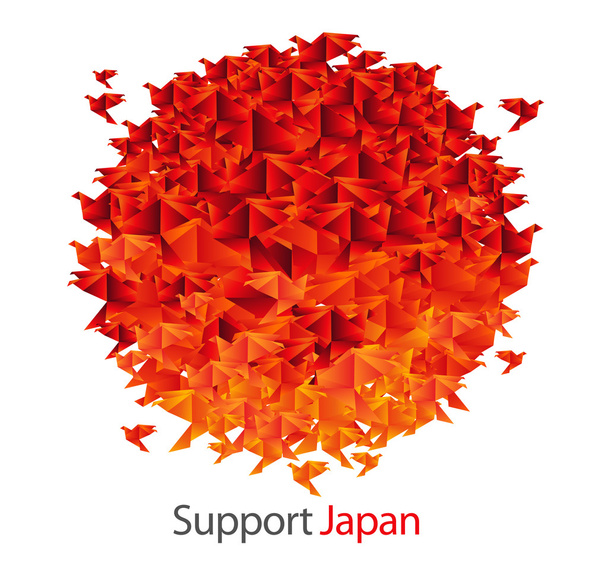Japanische Flagge aus Origami-Vögeln geformt - Vektor, Bild