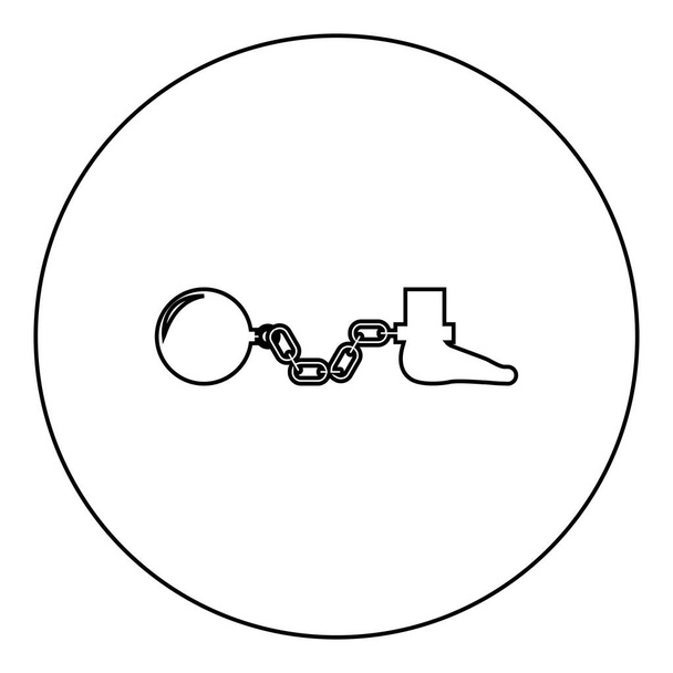 Top ve zincir bağlı ayak silueti ağırlığı çekiyor kargo cezalandırma ikonu yuvarlak siyah renk çizim çizim çizgisi ince çizgi biçimi - Vektör, Görsel