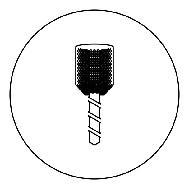 Drill bit coclea in testa strumento di perforazione Fresatrice mandrino CNC icona di fabbrica in cerchio rotondo colore nero vettore illustrazione immagine contorno linea sottile stile semplice - Vettoriali, immagini