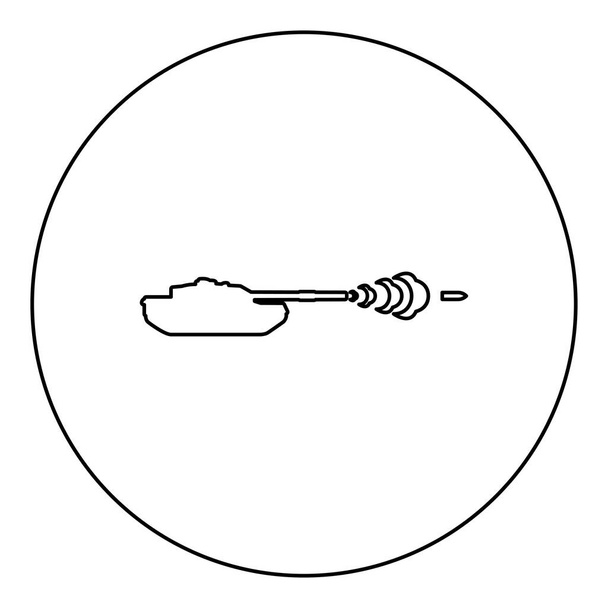 Танкова стрільба снарядами воєнне куріння після пострілу концепція бою значок в колі чорного кольору Векторні ілюстрації зображення контурна лінія тонкий стиль простий
 - Вектор, зображення