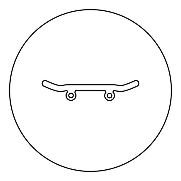Skateboard Longboard-Symbol im Kreis runde schwarze Farbe Vektor Illustration Bild Umriss Konturlinie dünnen Stil einfach - Vektor, Bild